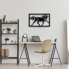 This dynamic stallion silhouette adds strength and motion to the workspace, making it a bold and elegant metal wall piece for modern interiors.
