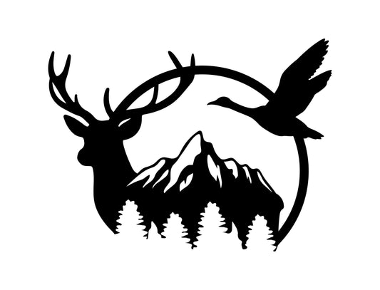 Mountain Wildlife Scene Elk & Fowl